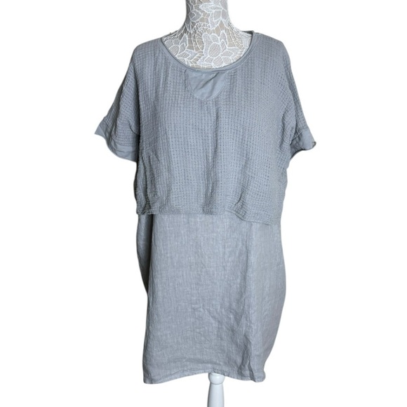 100% Lin Blanc Linen Sleeveless Dress and Cropped topper Lagenlook size 16 - Picture 1 of 9